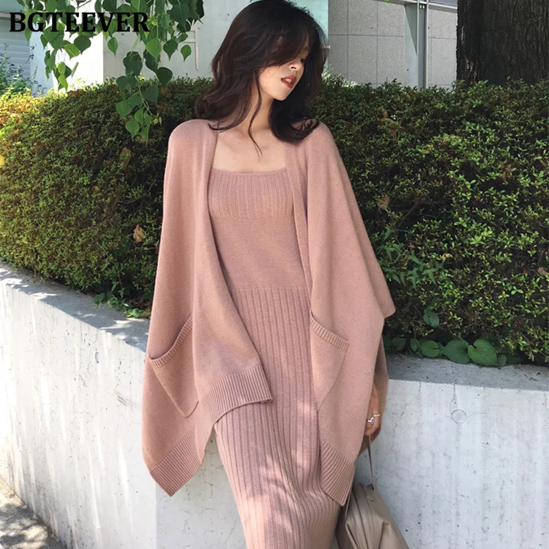 BGTEEVER стильный свитер спортивный костюм вязаные кардиганы и платье на бретелях