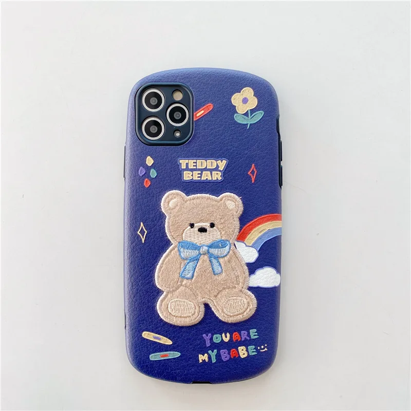 

The embroidered bear arc phone case is suitable for iPhone11 12Pro Max mini XR XS XSMax 8 7PluS anti-drop protective back cover