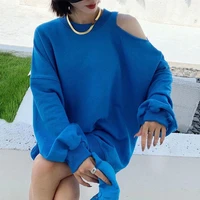 blue sweater womens loose korean version 2020 new winter plush thickened fashion solid color round neck top trend