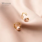 Женские серьги-клипсы с жемчугом Modian, из стерлингового серебра 100% пробы золотого цвета с жемчугом, Изящные Ювелирные украшения