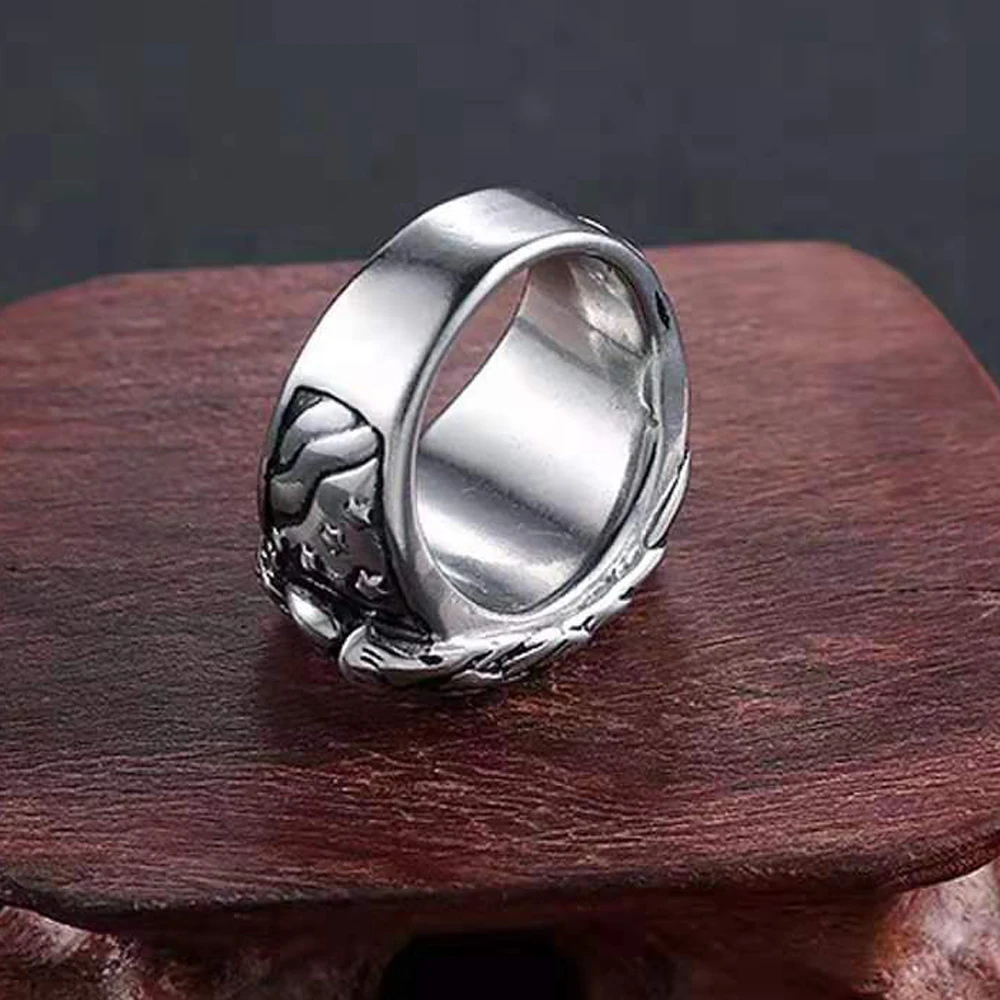 Панк Байкер мальчик Винтаж Посеребренная нержавеющая сталь мужское кольцо на