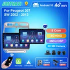 JUSTNAVI QT5 RDS 4G + 64G Android 10,0 для Peugeot 307 SW 2002 - 2013 автомобильный радиоплеер GPS навигатор стерео беспроводное воспроизведение автомобиля HD