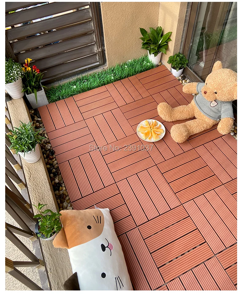 Korea, Japan Fashion Red Color Waterproof Decking Outdoor Garden Floor Tile 1 Box/11Pcs For Home Courtyards, Villas