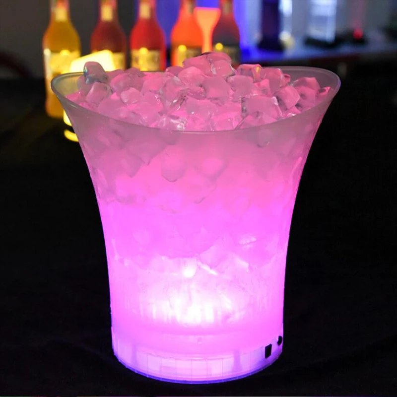 

Colorful LED Ice Bucket 5L Large Capacity Wine Cooler Waterproof with Colors Changing Champagne Wine Beer Bucket
