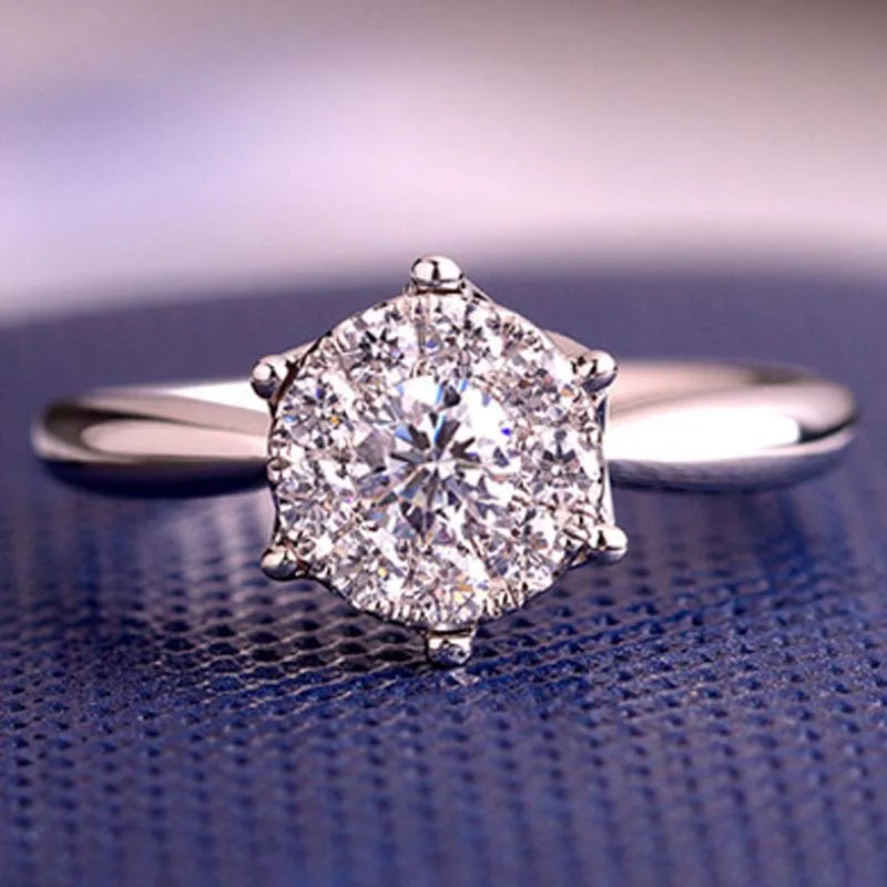 925 sterling silver Retro daisy flower head diamond ring female carat refers custom 18K white gold luxury wedding | Украшения и