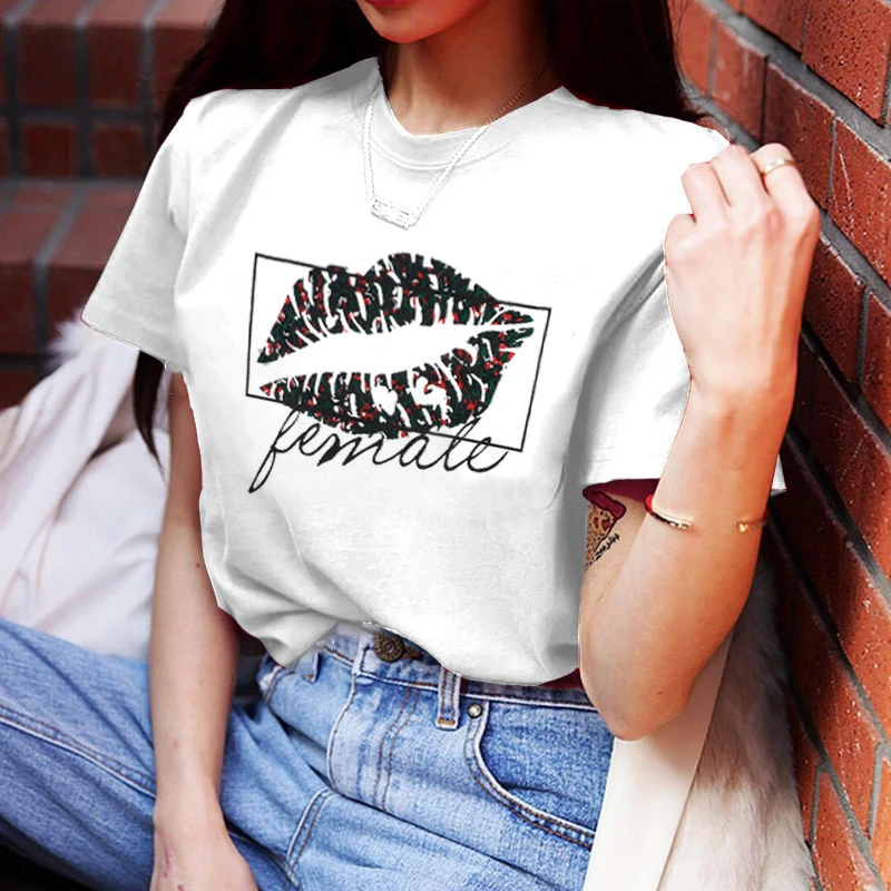 New sexy Black Lip Print T-shirt short sleeved Harajuku O collar white street Style summer fashion casual kawaii | Женская одежда