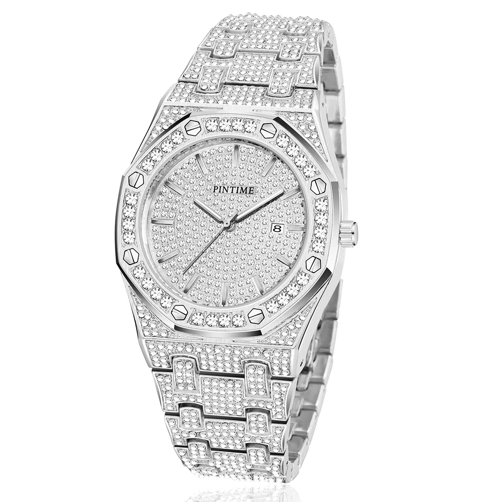 Креативные мужские часы Топ бренд класса люкс Iced Out для мужчин алмаз кварцевые
