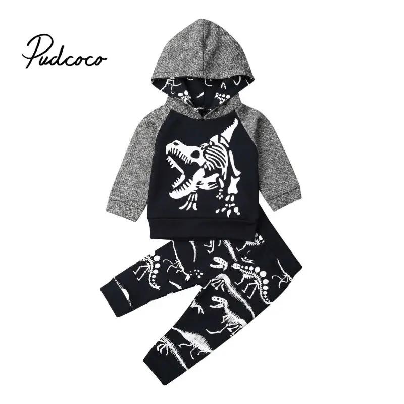 Pudcoco Boy Set Casual Toddler Baby Kids Hooded Tops Pants 2Pcs Outfits Clothes Cartoon Dinosaur Print 0-4T Tracksuits | Детская одежда