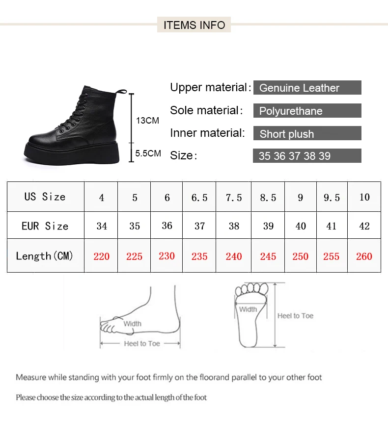 Women Boots Genuine Leather Ankle Boots flat Platform Boots Fashion zipper Thick bottom Black Ladies Shoes