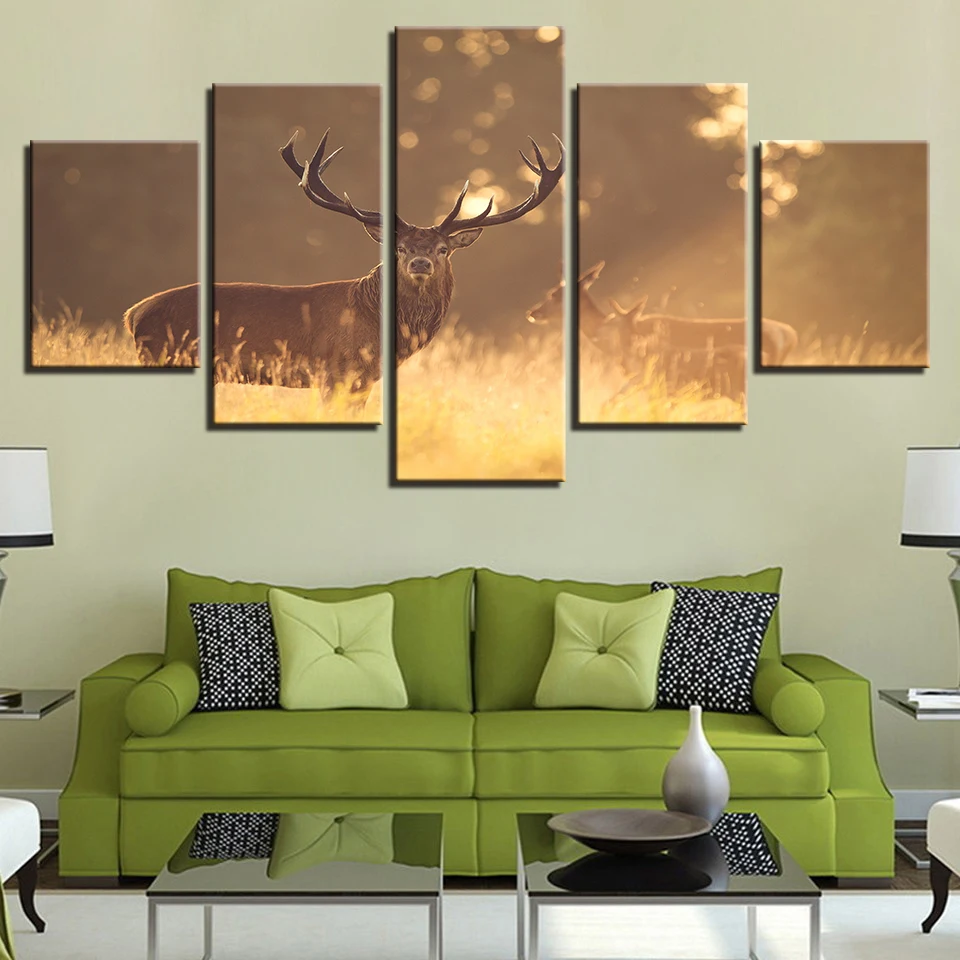 Домашний декор холст HD печать фотографии рамки 5 шт. животные олень картины осень