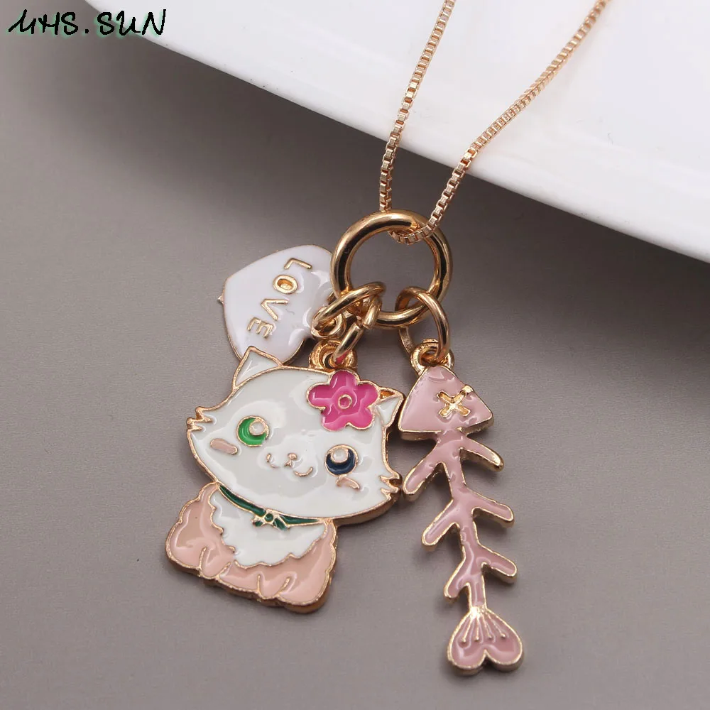 MHS.SUN новинка милый кролик/кот ожерелье с кулоном для детей девочек Мультяшные