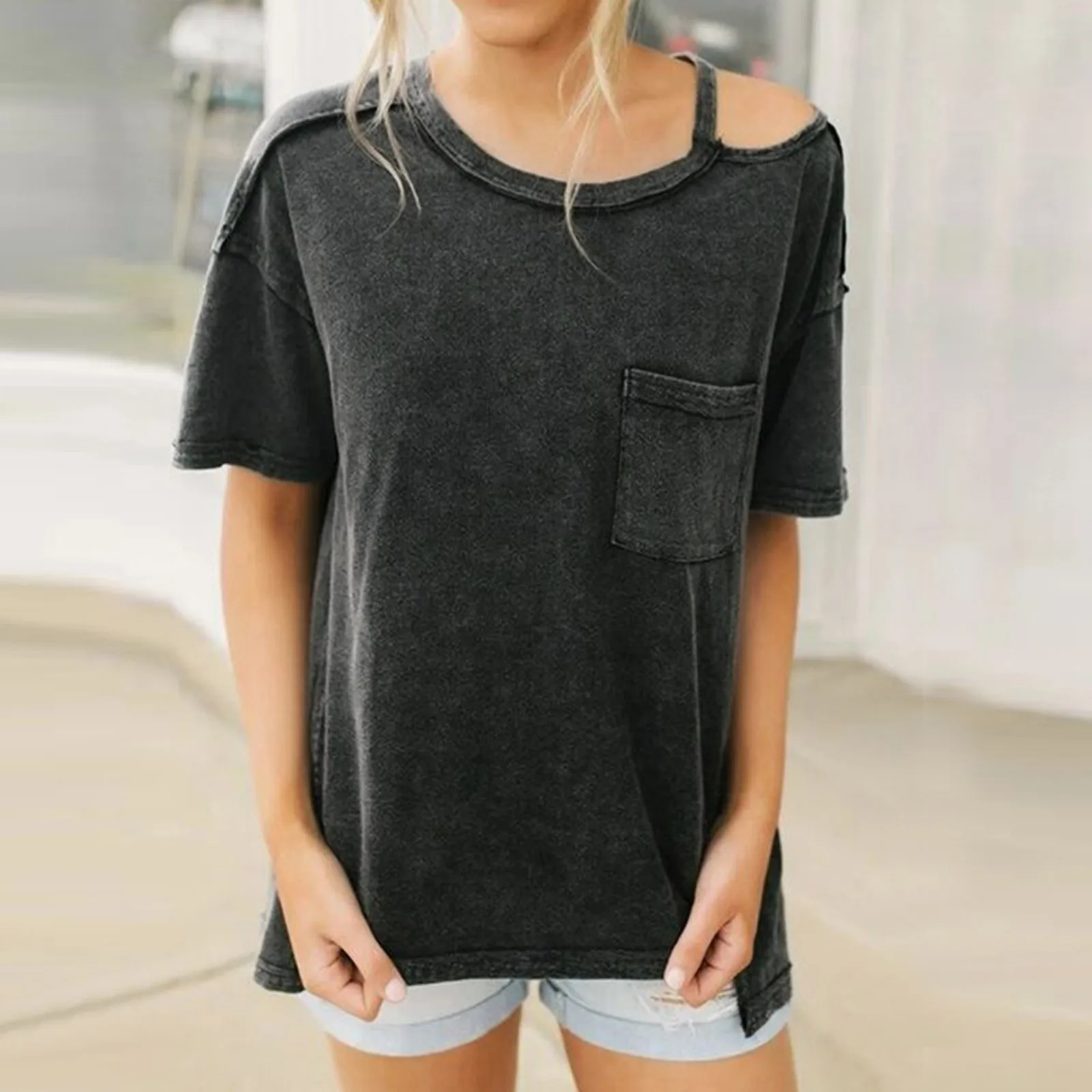 

Woman T-Shirt Top Solid Color Stylish Shirt