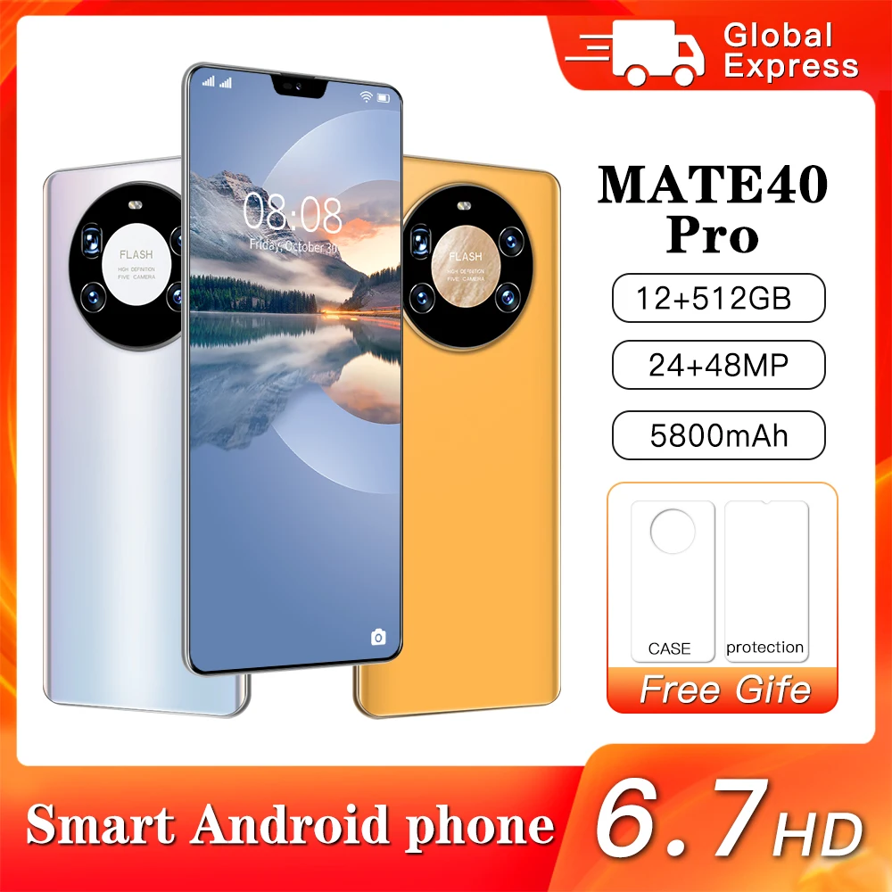 

Mate 40Pro 5g Smart Phone Andriod 10 6.7 Inch Full Screen 12+512gb Face Unlock 24+48mp 5800mah Qualcomm 888 Gps Cell Phone