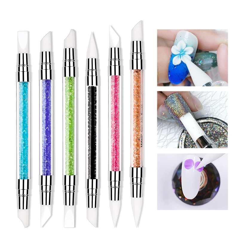 

Lidan 5 Colors Double End Silicone Nail Art Sculpture Pen Acrylic Handle Brushes Carving Builder Emboss Dotting Pen Brush Tool