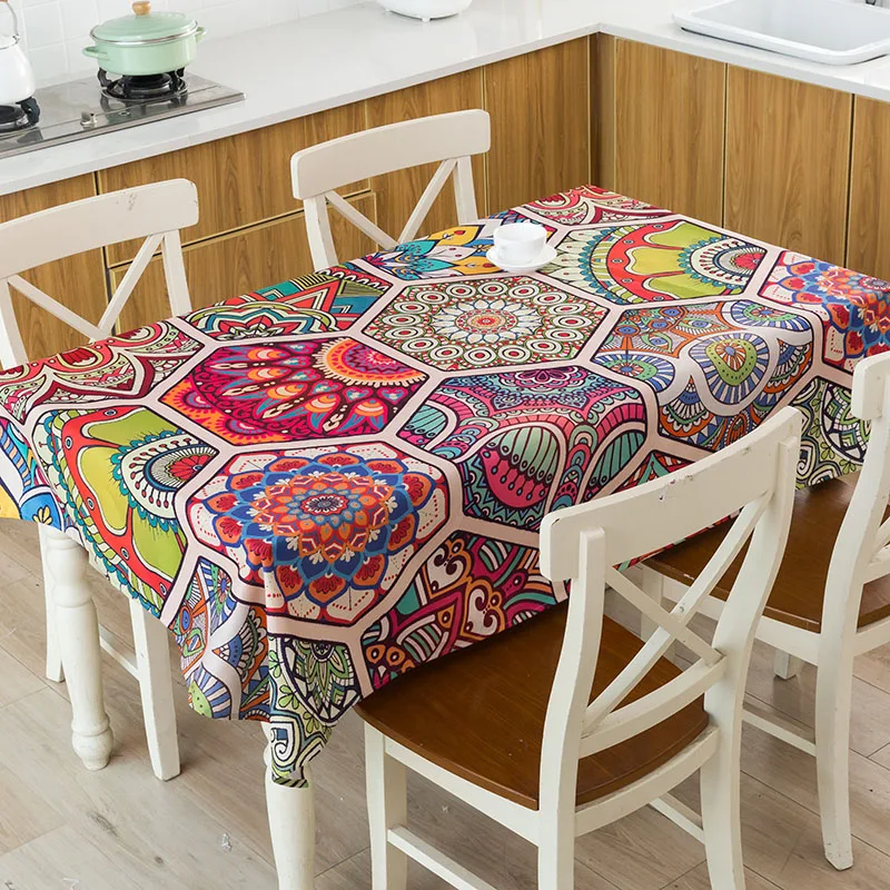 

Bohemian Style Print Decorative Linen Tablecloth Waterproof Thick Rectangular Wedding Dining Table Cover Tea Table Cloth