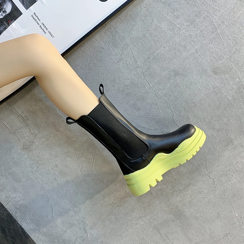 2021 Designer Brand Chunky Platform Chelsea Boots Women Street Style Elastic Band Ankle Boots For Women INS Fashion Spring New
