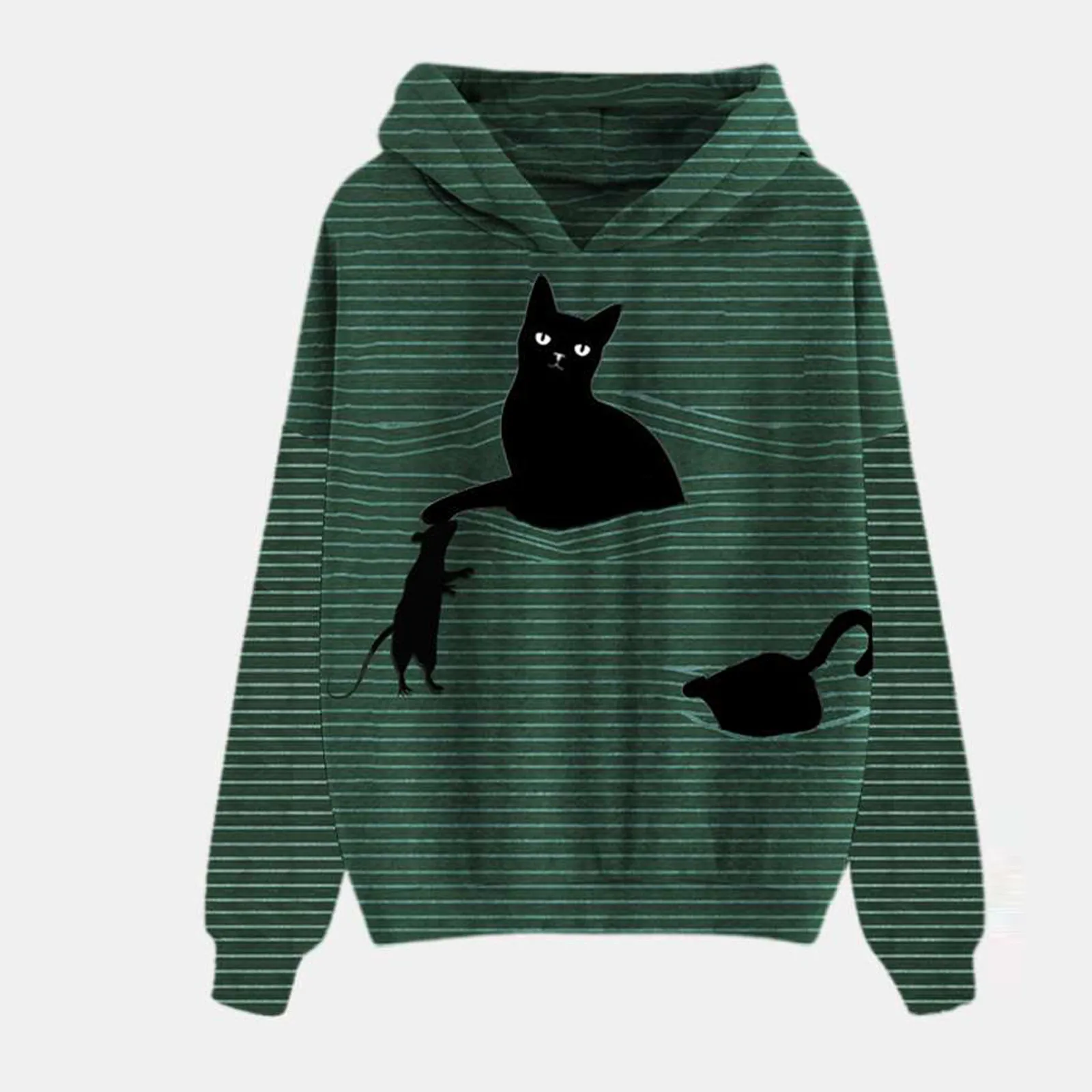Women Hood Stripe 3d Cat Printing Hoodie Long Sleeves Pullover Sweatshirt Tops Streetwear Women Oversized Hoodies Sudaderas