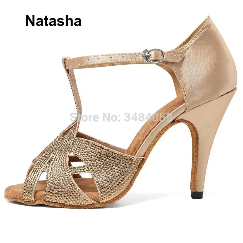 Атласная Черная Женская обувь для латиноамериканской вечеринки Natasha со стразами
