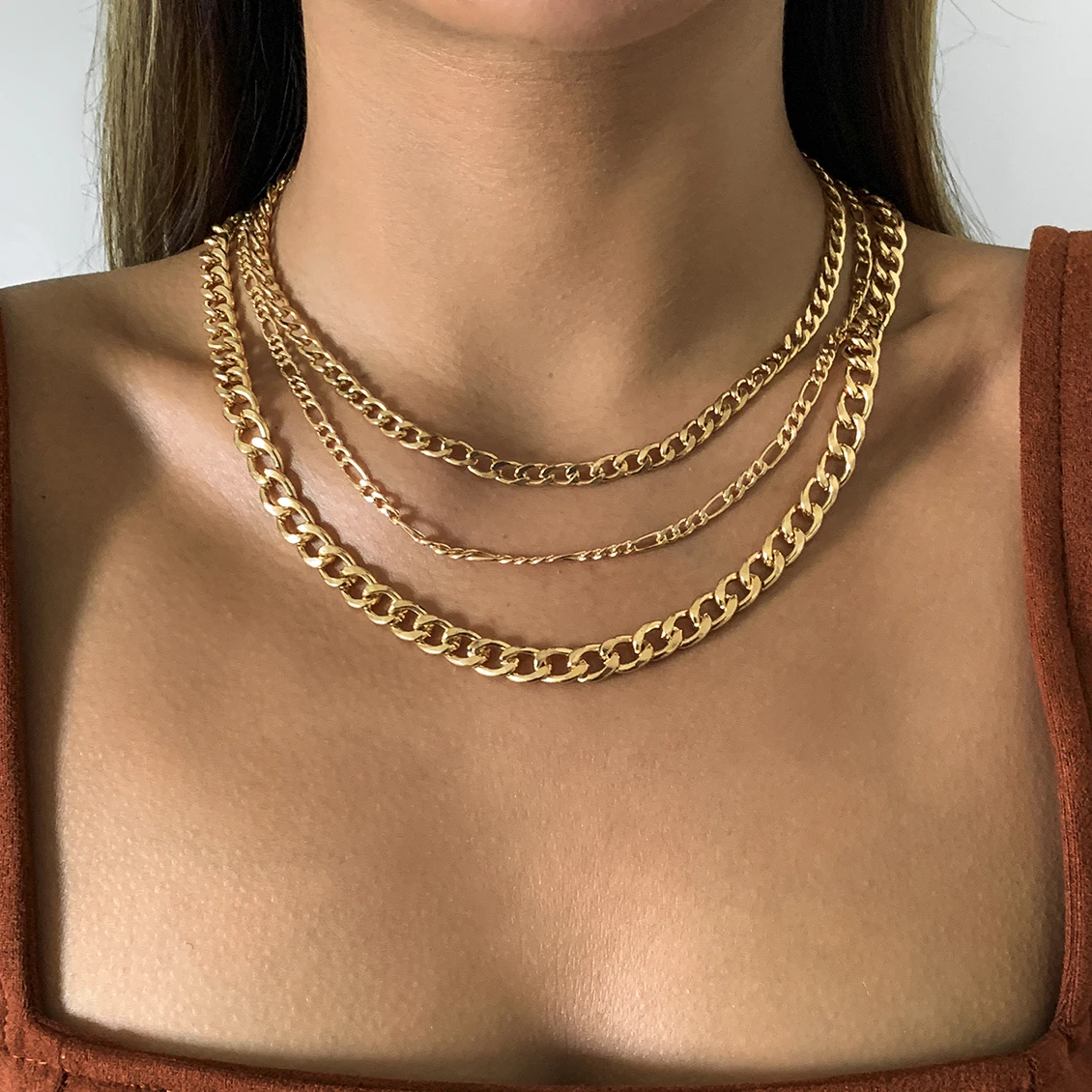 

Чокер Ingemark многослойный Женский, винтажное ожерелье с толстой цепью, ювелирное изделие до ключиц в стиле бохо