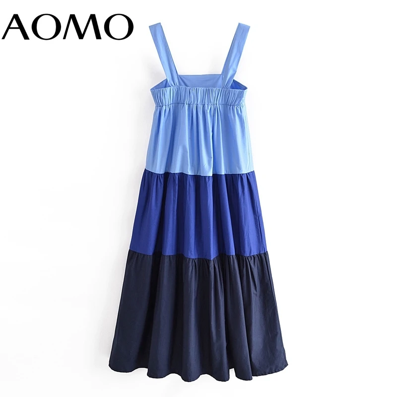 

AOMO Summer Fashion Patchwork Striped Print Tank Dresses for Women 2021 Female Casual Cotton Midi Dress 3W92A