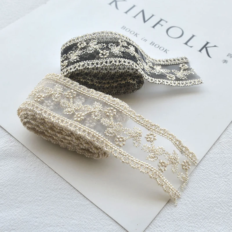 Bow Headwear DIY Crafts Lace Ribbon 4cm Wide For Child Girl Dress Gold Thread Embroidery Flower Fabric Sewing Supplies | Дом и сад