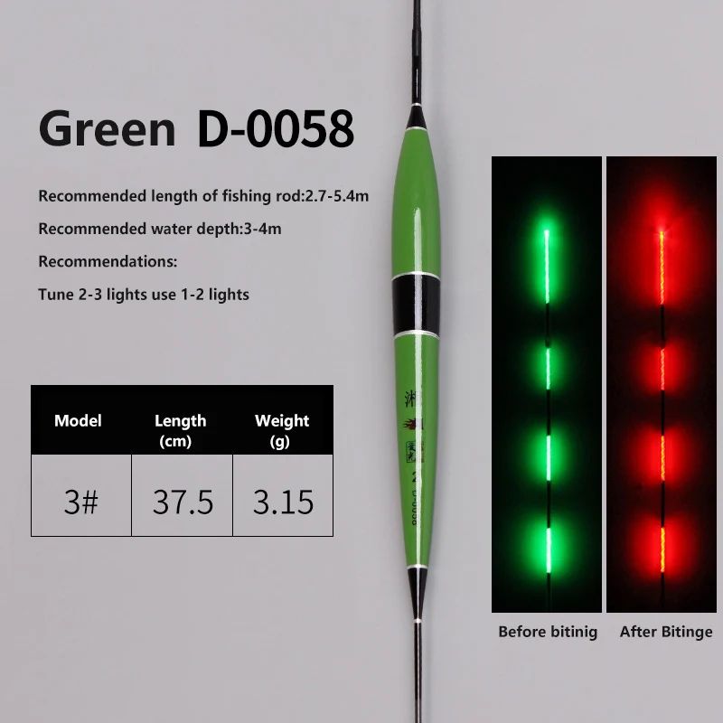 green-3 Умный поплавок сигнал укуса приманка для рыбы светодиодный свет автоматический ночной электронный изменение цвета Изменение Strike Интеллектуальный Поплавок для рыбалки - Цвет: green-3