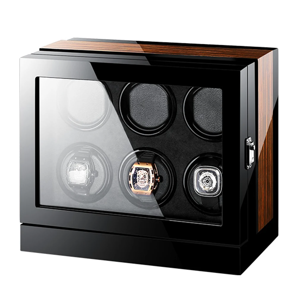

Wooden Lacquer Piano Glossy Black Carbon Fiber Double Watch Winder Box Quiet Motor Storage Display Case US PLUG Watch Shaker