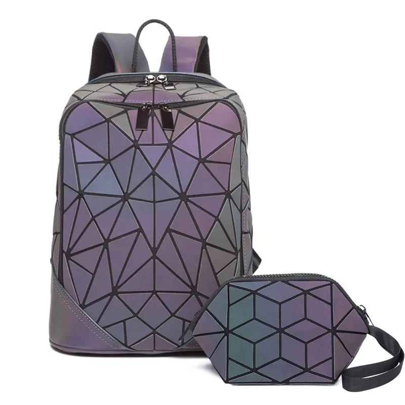 backpack clutch 2pcs Лазерный светящийся треугольный рюкзак с блестками для женщин, сумка через плечо, школьный рюкзак для девочек, Женский дизайнерский рюкзак, голографическая сумка - Цвет: backpack clutch 2pcs