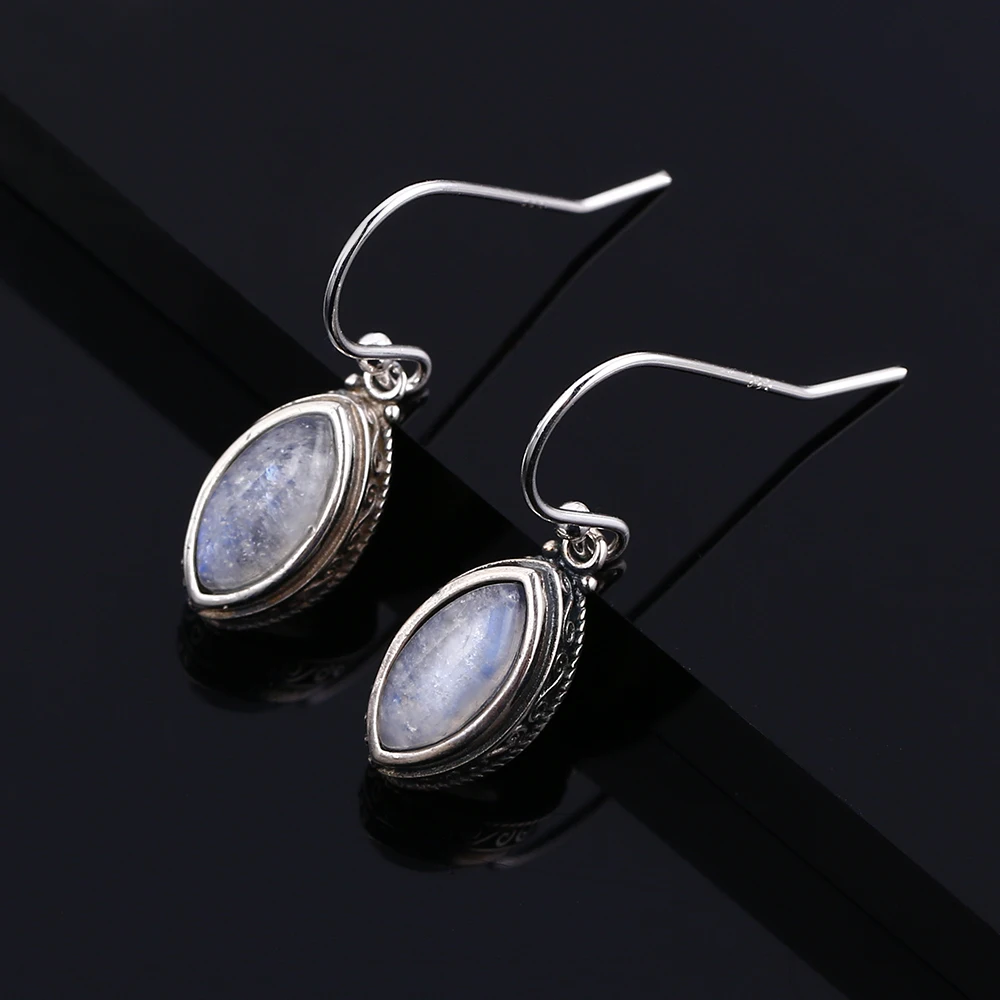 

Jewelry 925 Sterling Silver Pendant Earrings Horse Eye 5X10MM Natural Moonstone Drop Earrings Fashion Retro Wedding Party