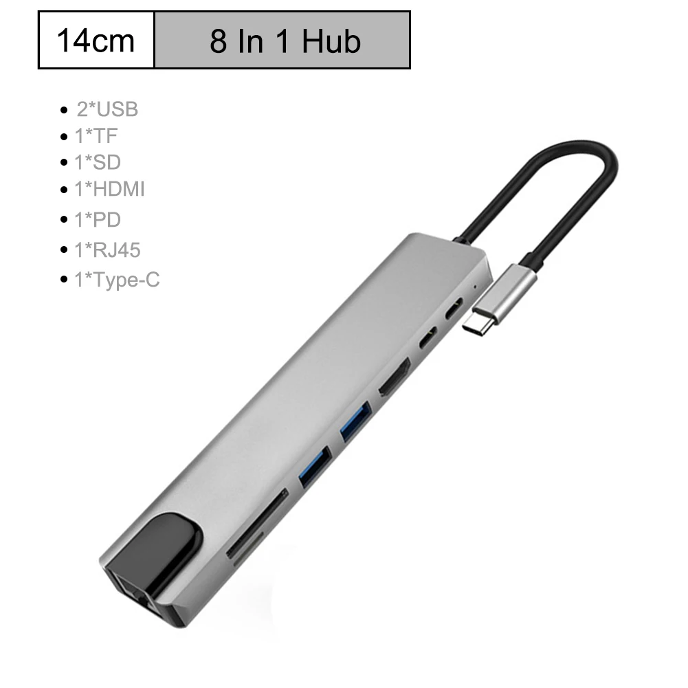 Концентратор адаптер USB C концентратор type-c 3,0 USB-C к HDMI 4K SD/TF кард-ридер PD зарядка гигабитный Ethernet адаптер для MacBook Pro концентратор - Цвет: 8 in 1 USB C Hub