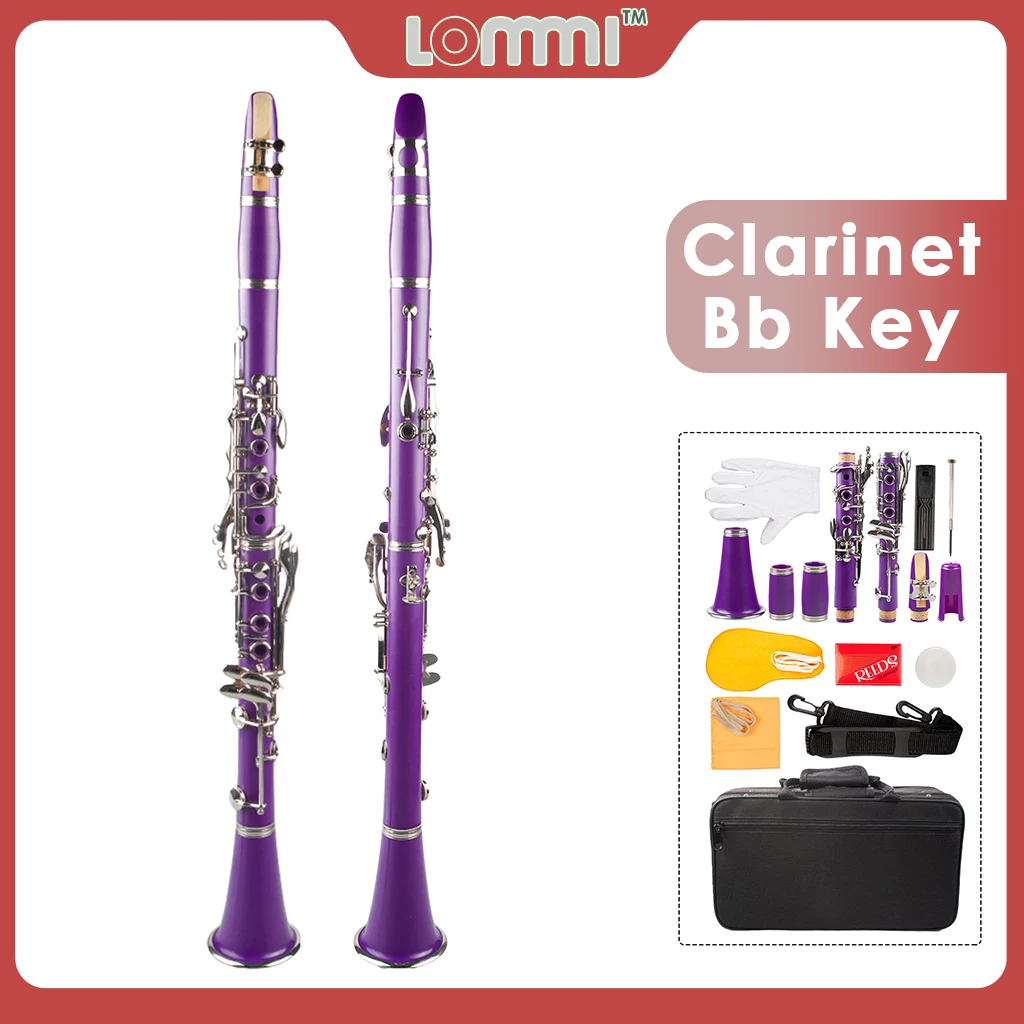 LOMMI Bb Clarinet ABS Nickel-plated Keys Set w/Carrying Case Cleaning Cloth Gloves Clarinet Reeds Student Clarinet For Beginner