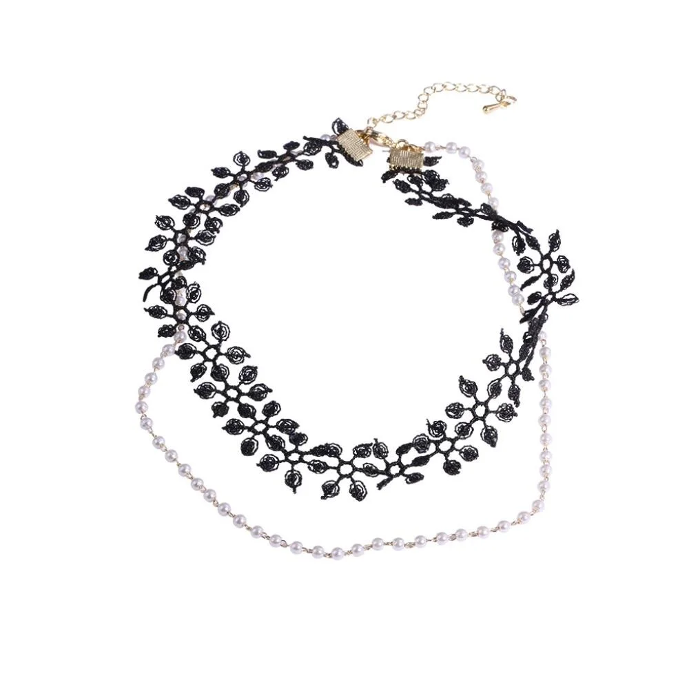 Очаровательное винтажное ожерелье чокер с двойным жемчугом и кружевными