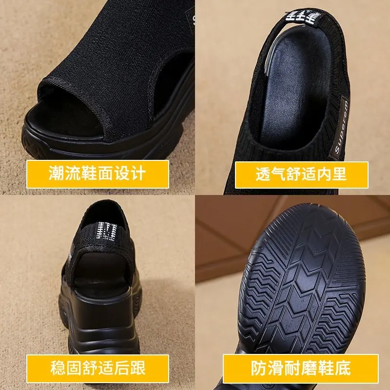 

New Women Platform Thick Sandals Summer 2021 High Heel Shoes Knitting Wedges Shoes Gladiator Sandals Women Chunky Heels