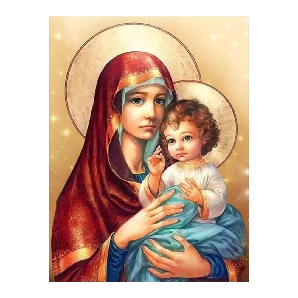 Религиозная мать и ребенок алмазная живопись круглый полный дрель Портрет