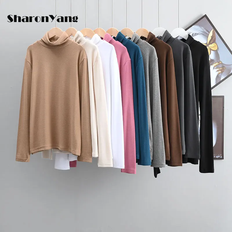 

White Basic T-shirt Women Frosted High Neck Long Sleeve Tshirt Women Autumn and Winter Stacked Collar with Thickened Underwear