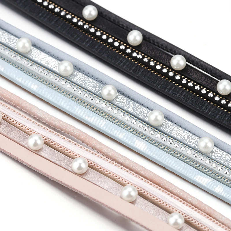 Amorcome мульти Слои жемчуг Очаровательные кожаные браслеты из нержавеющей стали