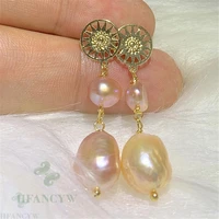 color baroque pearl earring 18k gold ear drop dangle jewelry classic women aurora wedding cultured