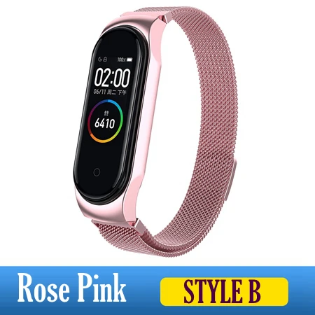 Style B Pink Металлический ремешок на руку для Xiaomi mi ремешок 4 ремни из нержавеющей стали mi Band 4 Аксессуары для браслета mi Band 4 розовый mi band 4 серебристый - Цвет: Style B Pink