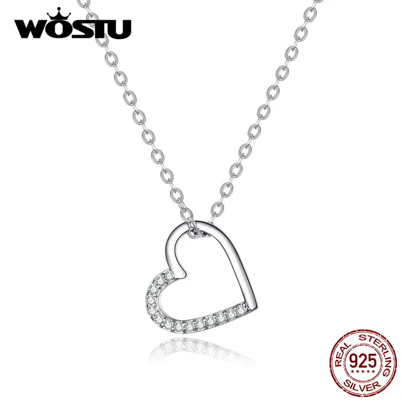 WOSTU 100% Настоящее серебро 925 пробы ожерелье в форме сердца для женщин модное