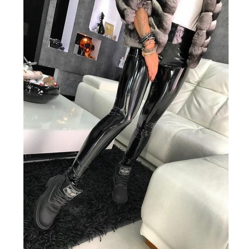 

Leather Pants Women Skinny High Waist PU Plus Size Fall Fashion New Casual Solid Color Zipper Womens Bottoms Lugentolo