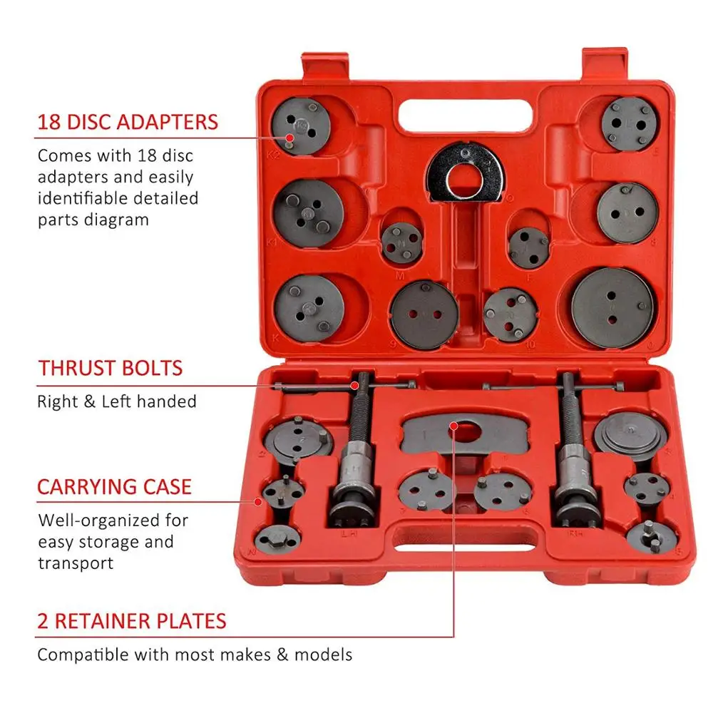 

22PC Universal Auto Disc Brake Pad Caliper Regulator Rewind Wind Back Tool Kit Brake Pump Piston Adjustment for Citroen Cadillac