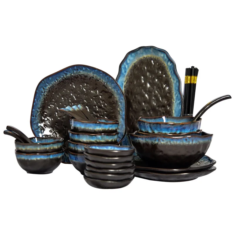 

Retor Bowls Plates Sets Household Japanese Style Ceramic Tableware Luxury Creative Aparelho De Jantar Kitchen Tableware KC50W