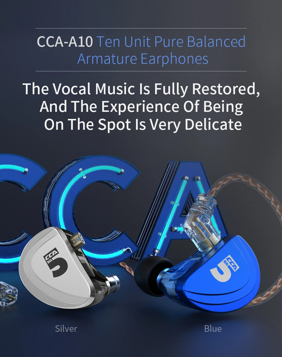 CCA A10 5BA в ухо наушник 5 уравновешенного якоря Hi Fi контроль наушники со съемным 2PIN