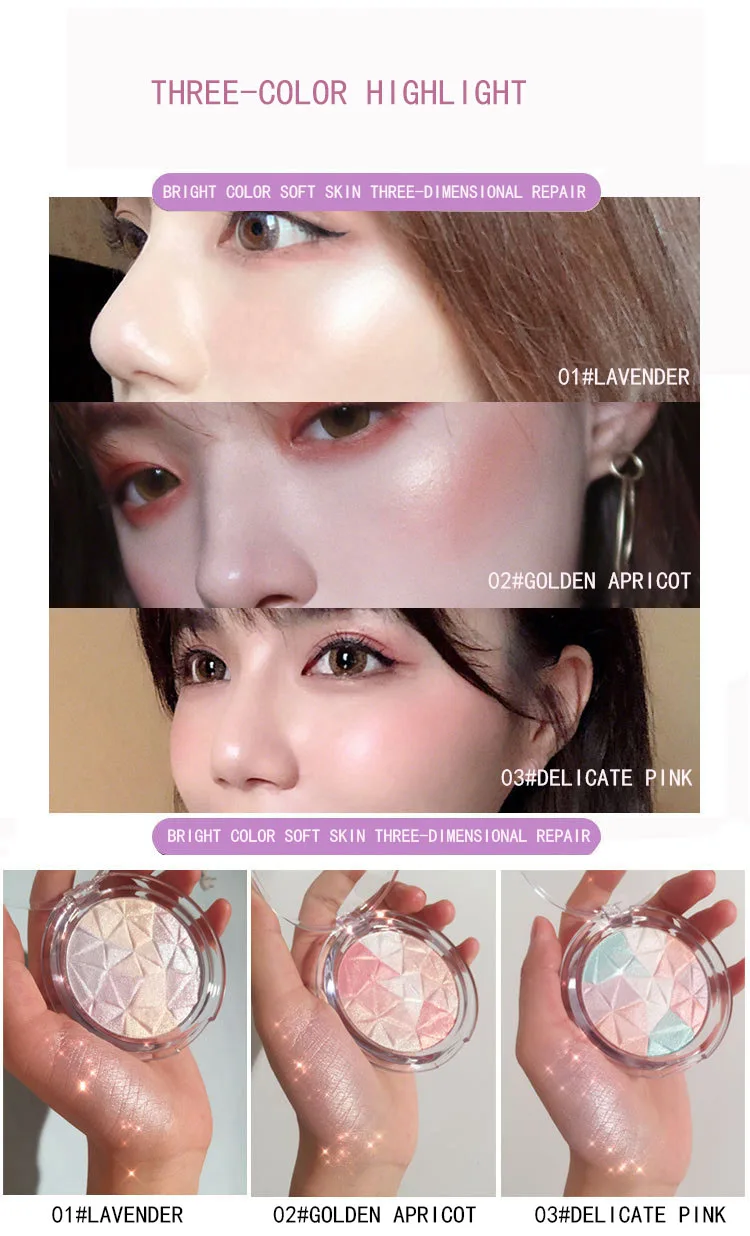 

Mixed Color Crystal Diamond Highlight Powder Three-dimensional Contouring Powder Glitter Nose Shadow Brighten Skin Tone Makeup