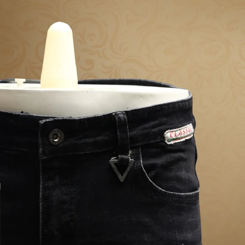 Casual Men Skinny Ripped Jeans Black Denim Pants for Streetwear Cowboys PSMJ70