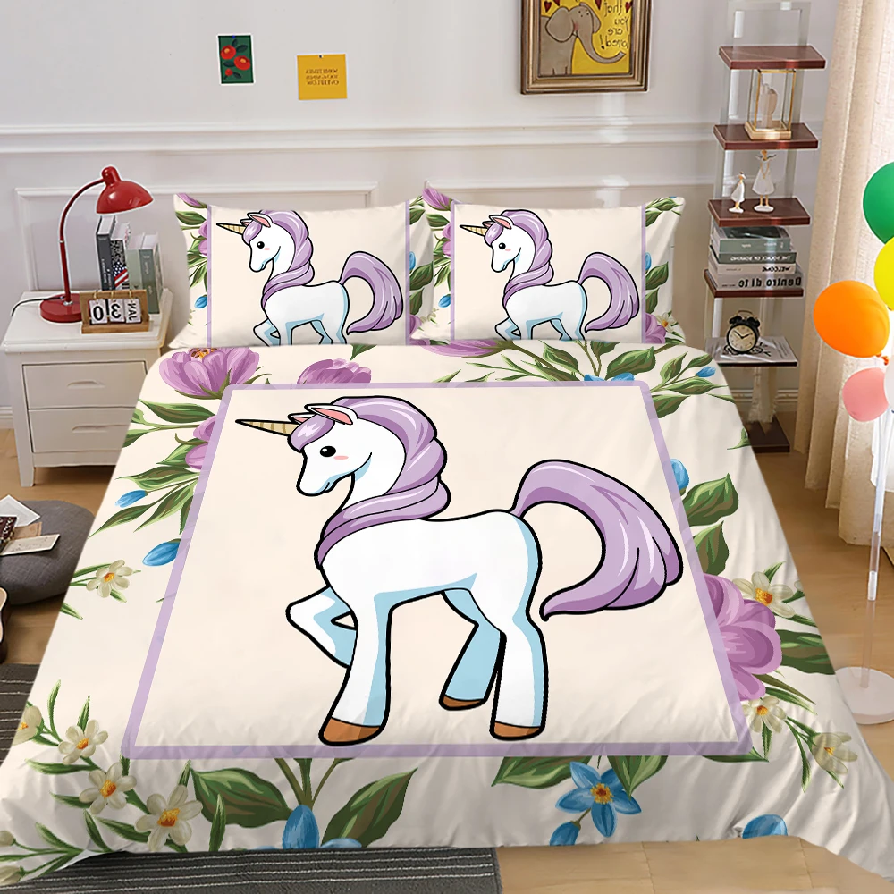

Unicorn Theme Bedding Set Cartoon Duvet Cover Set Children Bed Set Lovely Soft Colourful Creative Bed Gift