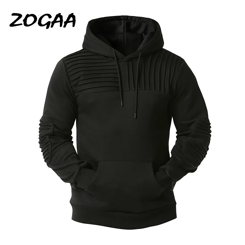 

ZOGAA Hoodies Men New Large Size Pleated Solid Sports Leisure Hooded Sweater Jacket Sweatshirts Lounge Wear All-match Hot Sale