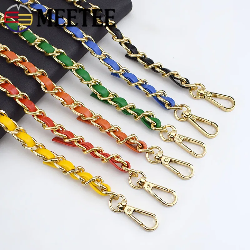 

Meetee 2/5pcs 120cm Color Pu Leather Metal Chain Strap Buckles DIY Bags Shoulder Snap Hook Leathercrafts Hardware AccessoryBF452
