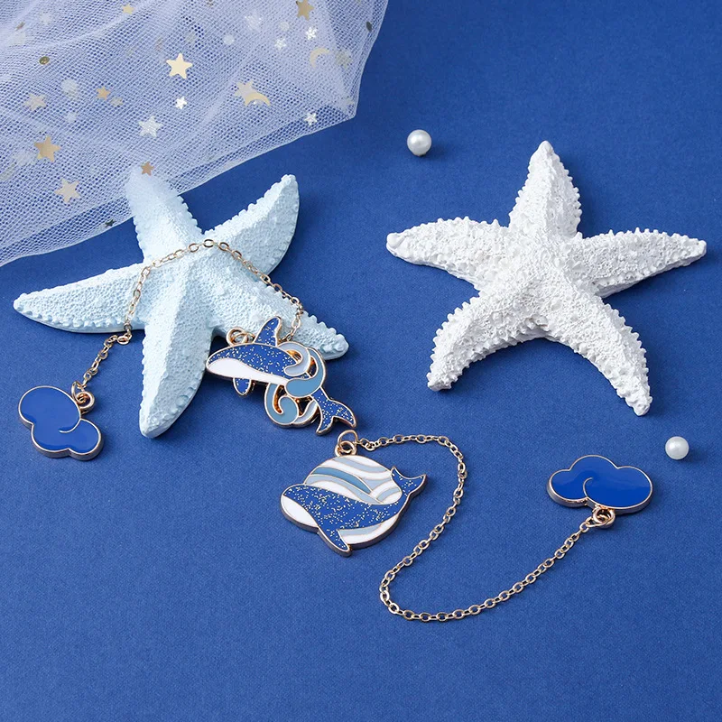 Креативная металлическая Закладка в виде синего Кита милые канцелярские