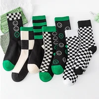 checkerboard black skateboard cartoon cotton winter socks plaid stripes green casual women short happy street funny smile socks